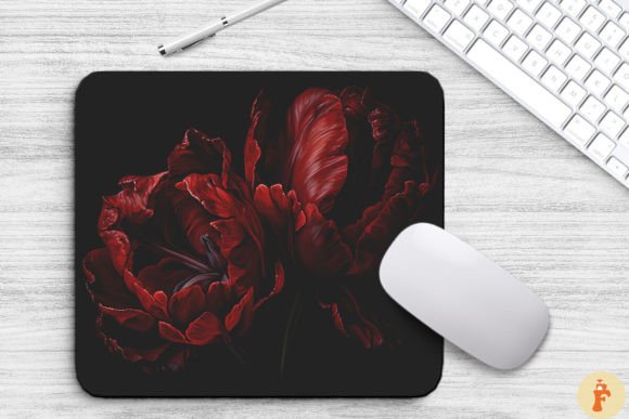 Download Deep Red Flowers on a Black Mouse Pad - Red Collection