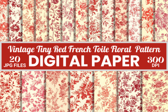 Download Vintage Tiny Red French Toile Pattern - Red Collection