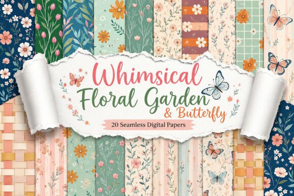 Download Whimsical Floral Garden &amp; Butterfly - Floral garden Collection