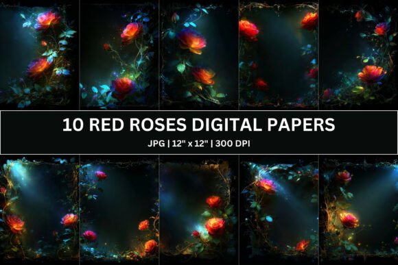 Download 10 Enchanted Red Roses Digital Paper - Red Collection