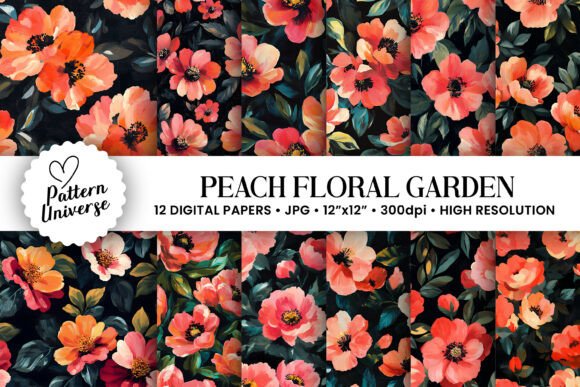 Download Peach Floral Garden Digital Paper - Floral garden Collection