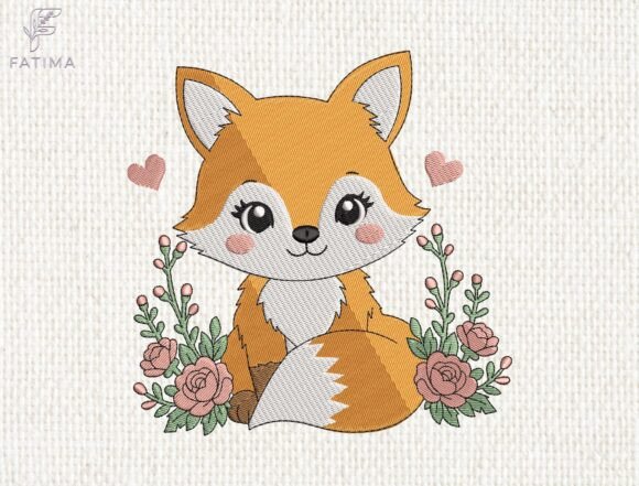 Download Baby Fox Floral Garden Embroidery Design - Floral garden Collection