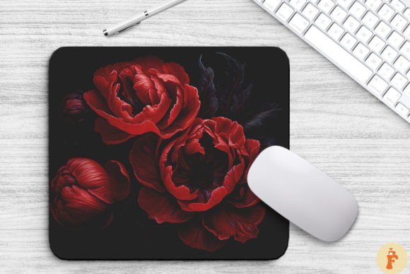 Download Deep Red Flowers on a Black Mouse Pad - Red Collection