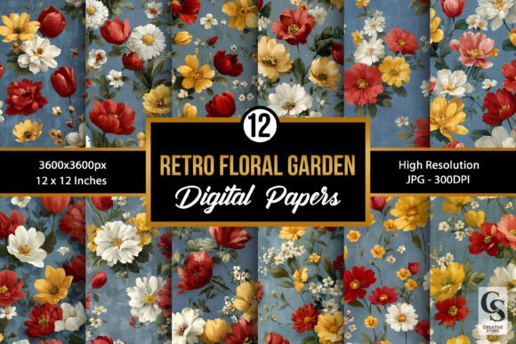 Download Retro Floral Garden Digital Papers - Floral garden Collection