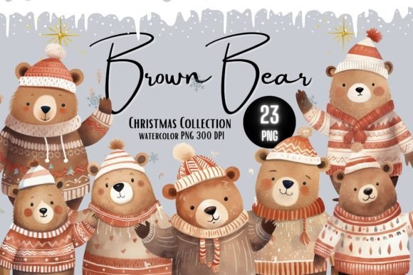 Download Watercolor Cute Brown Bear in Winter - Brown bear Collection