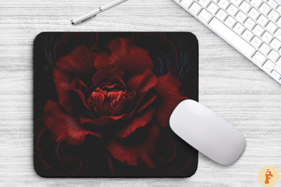 Download Deep Red Flowers on a Black Mouse Pad - Red Collection