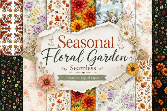 Download Seasonal Floral Garden Seamless Digital - Premium Resources