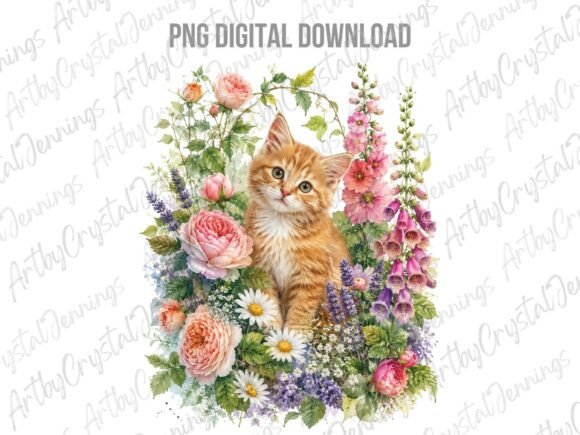 Download Orange Kitten in Floral Garden PNG - Floral garden Collection
