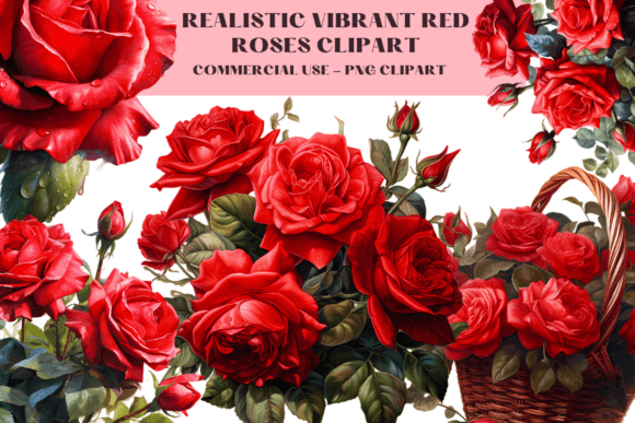 Download Realistic Vibrant Red Roses Clipart - Red Collection