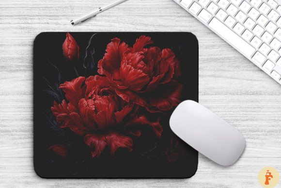 Download Deep Red Flowers on a Black Mouse Pad - Red Collection