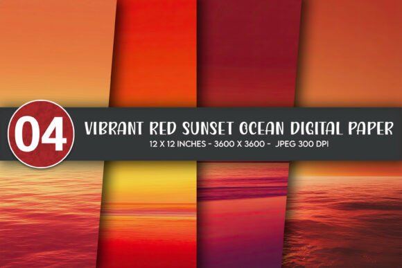 Download Vibrant Red Sunset Ocean Digital Paper - Red Collection